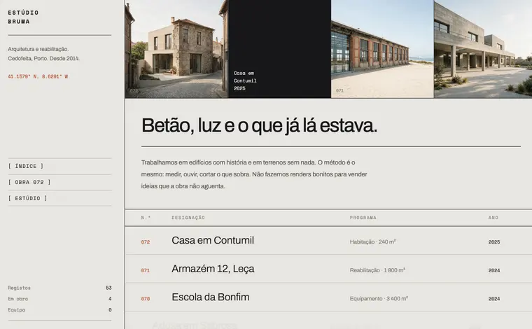 Página de entrada do site de exemplo Estúdio Bruma