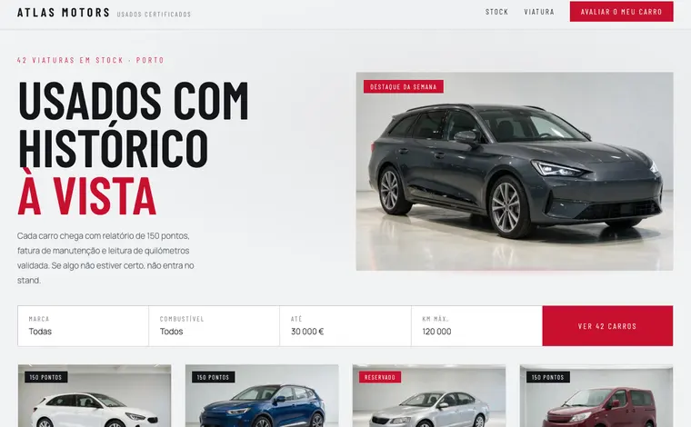 Página de entrada do site de exemplo Atlas Motors