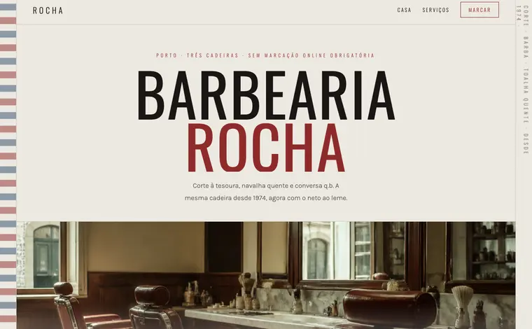 Página de entrada do site de exemplo Barbearia Rocha