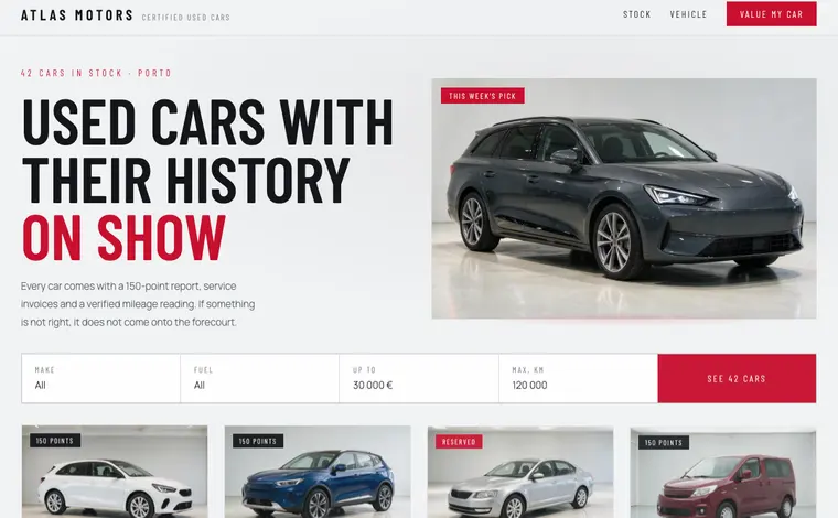 Home page of the Atlas Motors example website