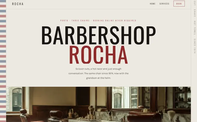 Home page of the Barbearia Rocha example website