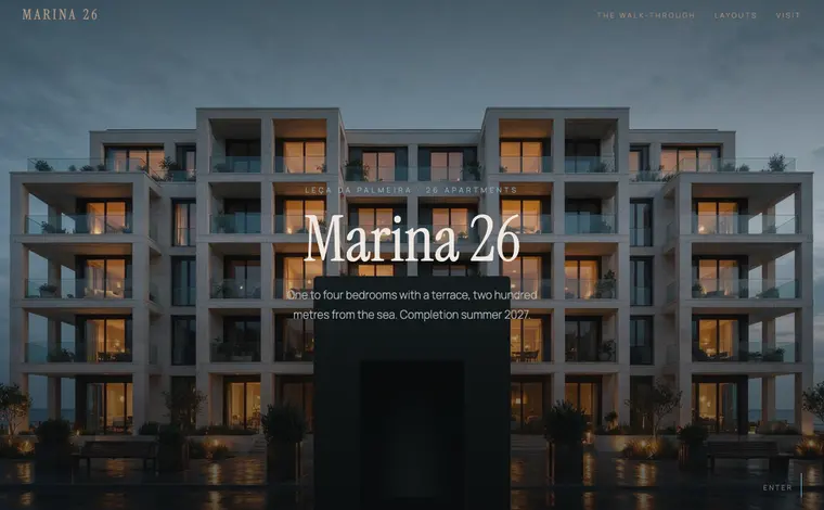Home page of the Marina 26 example website
