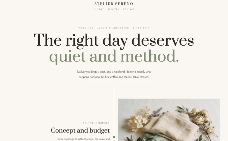 Home page of the Atelier Sereno example website