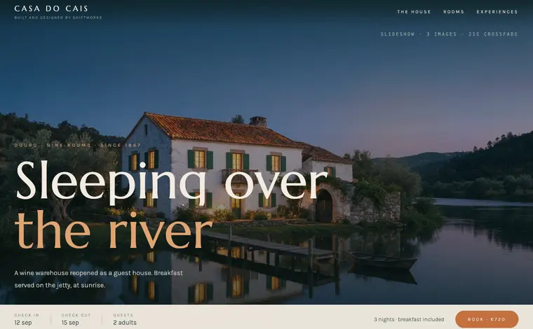 Home page of the Casa do Cais example website