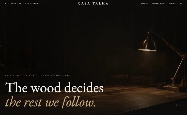 Home page of the Casa Talha example website