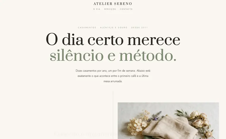 Página de entrada do site de exemplo Atelier Sereno