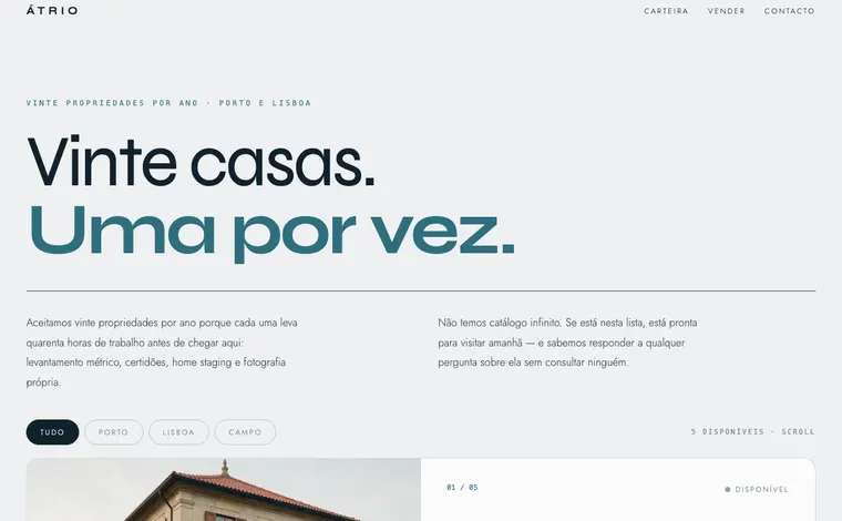 Página de entrada do site de exemplo Átrio