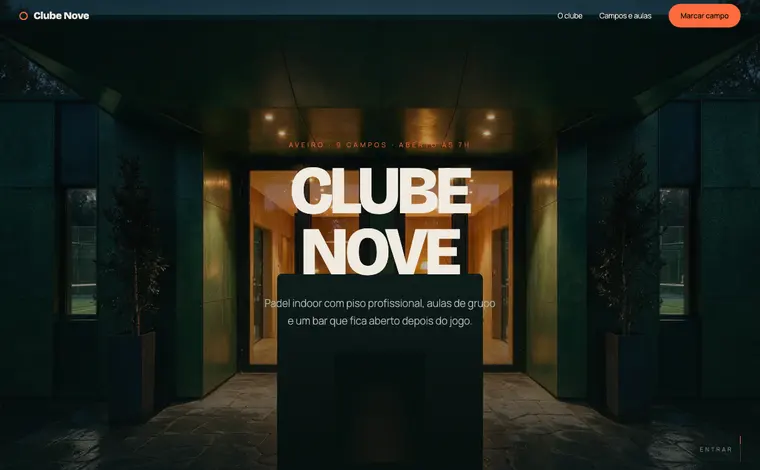 Página de entrada do site de exemplo Clube Nove
