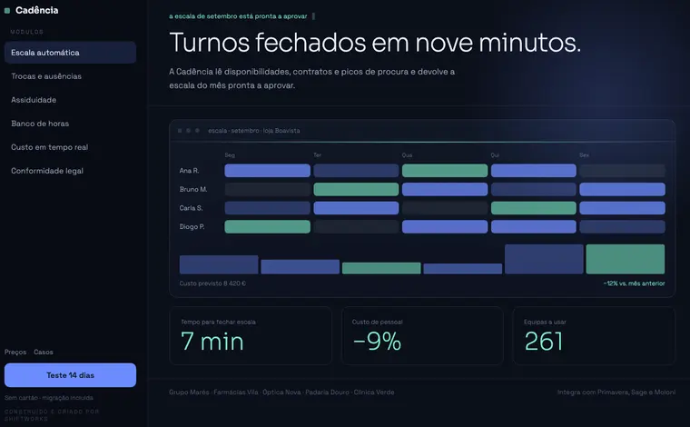 Página de entrada do site de exemplo Cadência