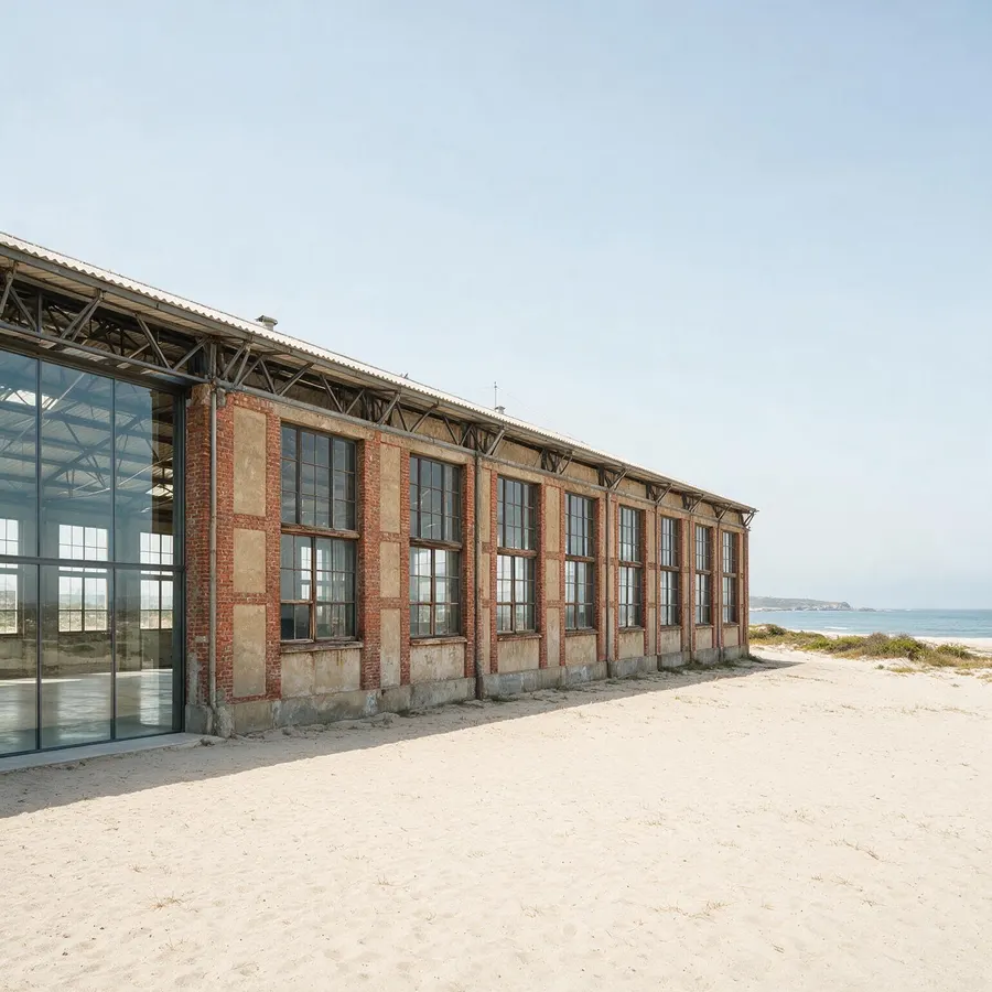 Armazém 12, em Leça: a nave industrial reabilitada, com a estrutura de ferro à vista e novos vãos envidraçados.