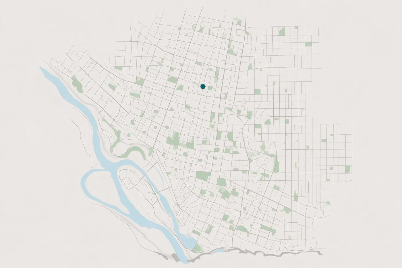 Mapa da zona do Porto onde a Átrio trabalha, com o rio, a linha de costa e a marca do escritório.