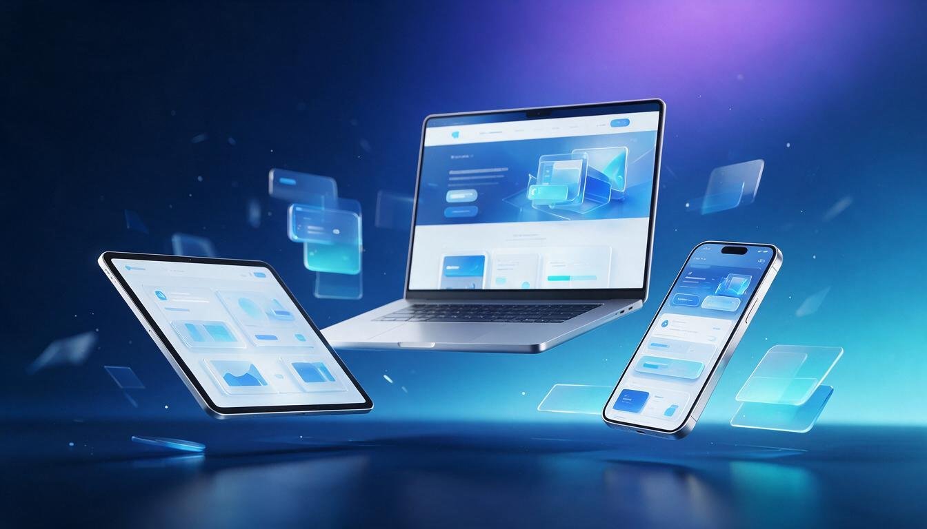 Website profissional em portátil, tablet e telemóvel